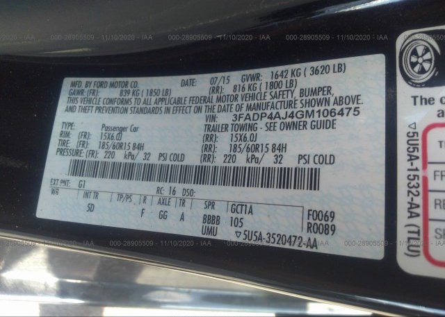 3FADP4AJ4GM106475 2016 FORD FIESTA