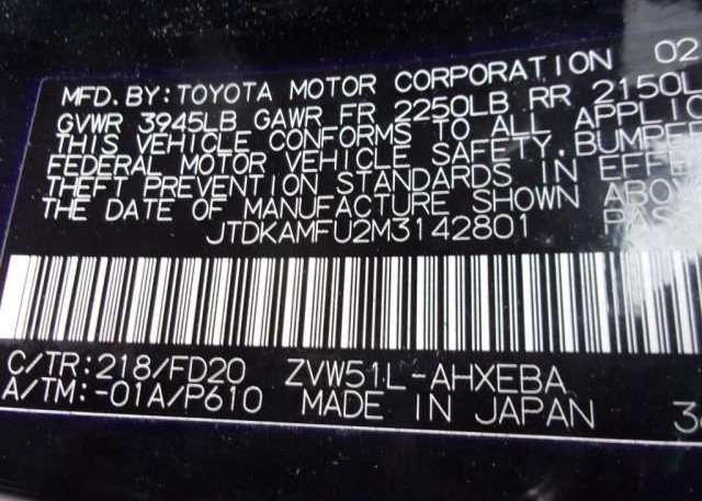 2021 TOYOTA PRIUS(VIN: JTDKAMFU2M3142801