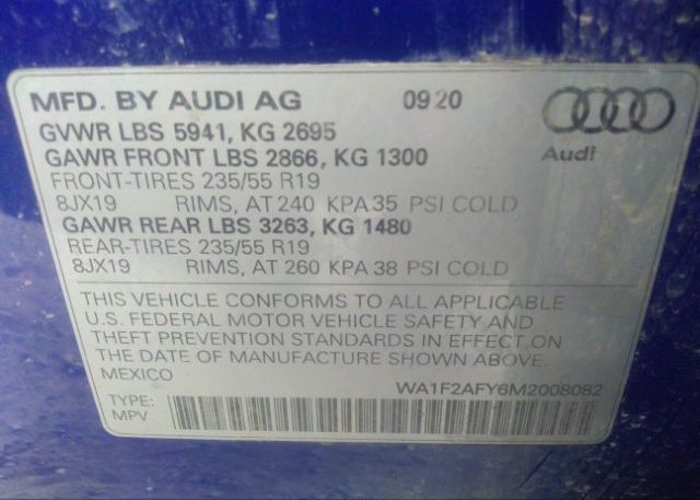 2021 AUDI Q5 VIN: WA1F2AFY6M2008082