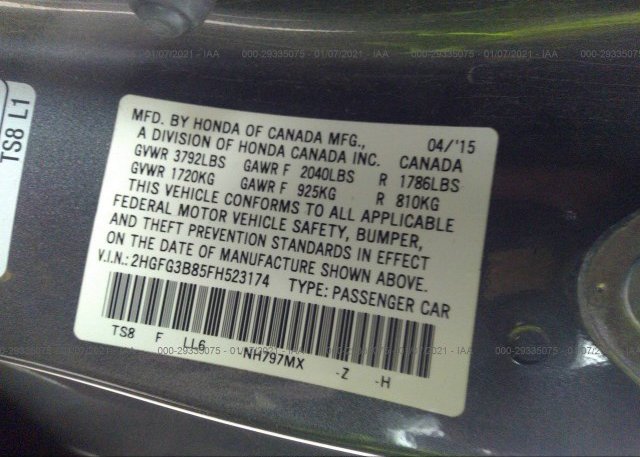 2HGFG3B85FH523174 2015 HONDA CIVIC COUPE