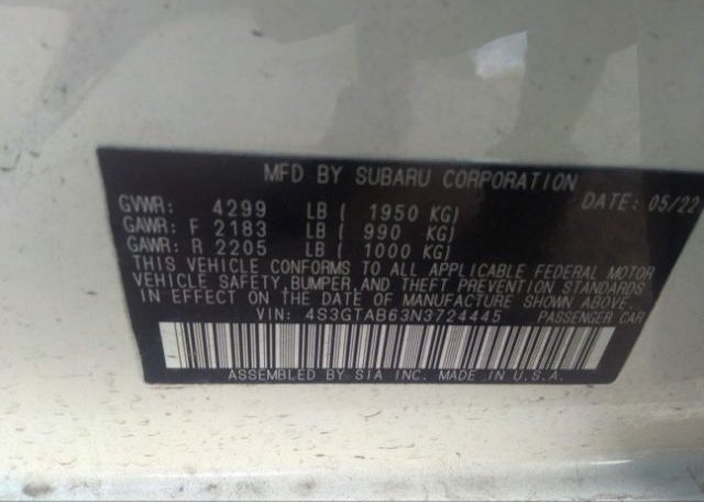2022 SUBARU IMPREZA(VIN: 4S3GTAB63N3724445