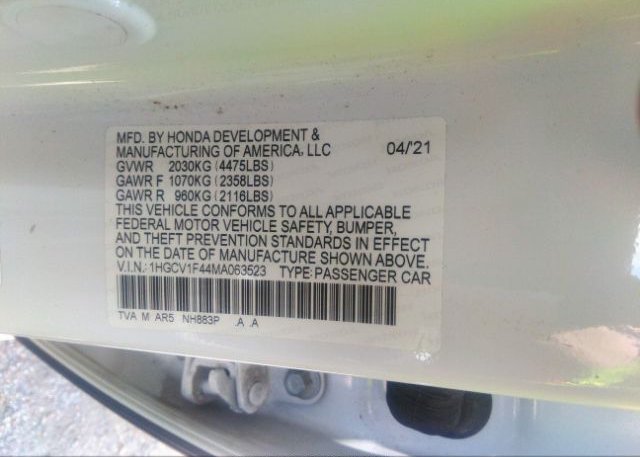 2021 HONDA ACCORD SEDAN(VIN: 1HGCV1F44MA063523