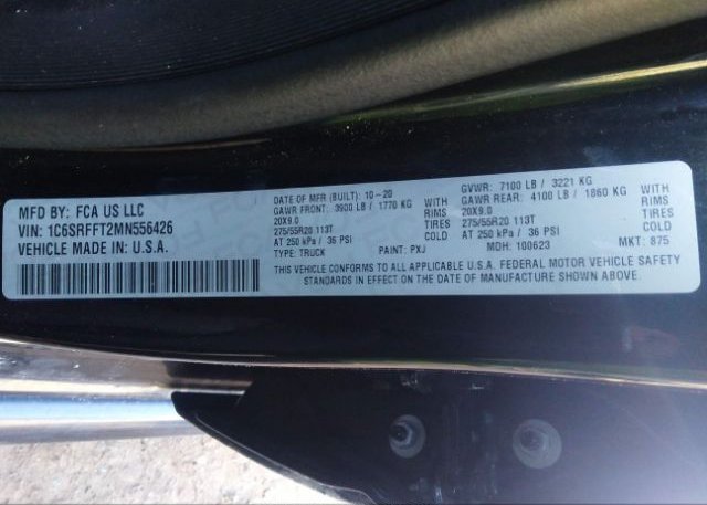 2021 RAM 1500(VIN: 1C6SRFFT2MN556426