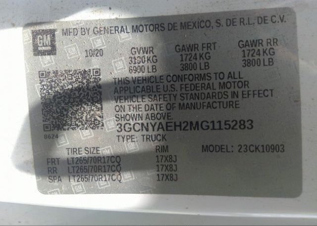 2021 CHEVROLET SILVERADO 1500(VIN: 3GCNYAEH2MG115283