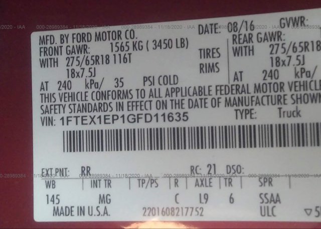 1FTEX1EP1GFD11635 2016 FORD F-150