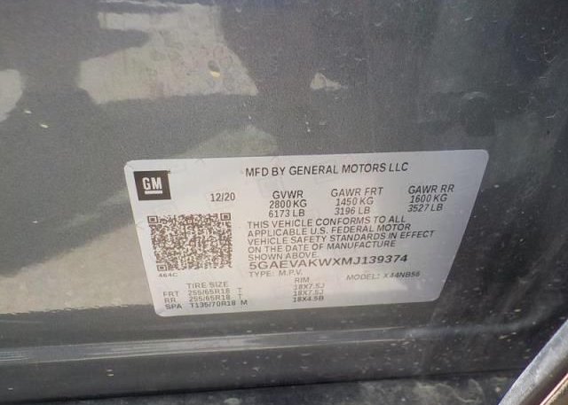 2021 BUICK ENCLAVE(VIN: 5GAEVAKWXMJ139374