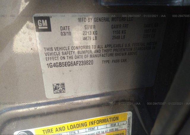 1G4GB5EG6AF239820 2010 BUICK LACROSSE