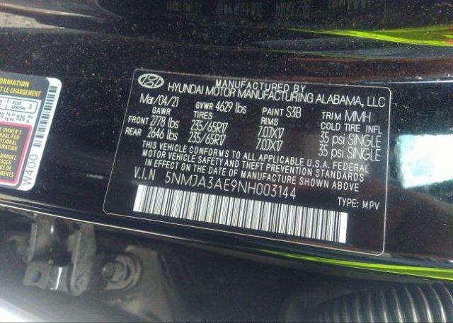 2022 HYUNDAI TUCSON(VIN: 5NMJA3AE9NH003144