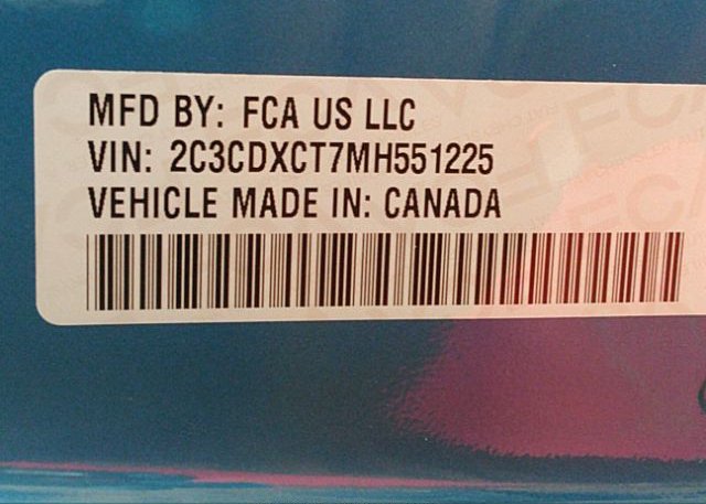 2021 DODGE CHARGER(VIN: 2C3CDXCT7MH551225