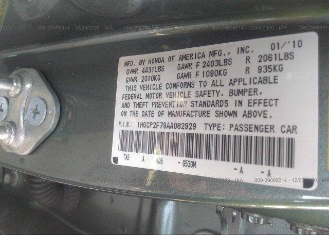 1HGCP2F79AA082929 2010 HONDA ACCORD SDN