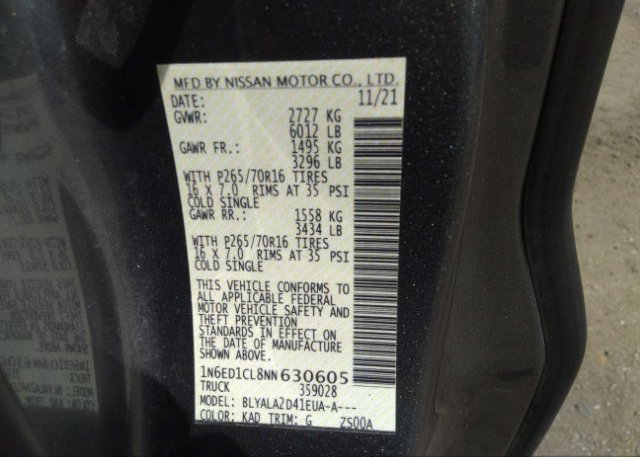 2022 NISSAN FRONTIER(VIN: 1N6ED1CL8NN630605