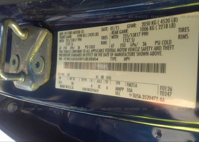 1FMCU0GX6FUB38904 2015 FORD ESCAPE