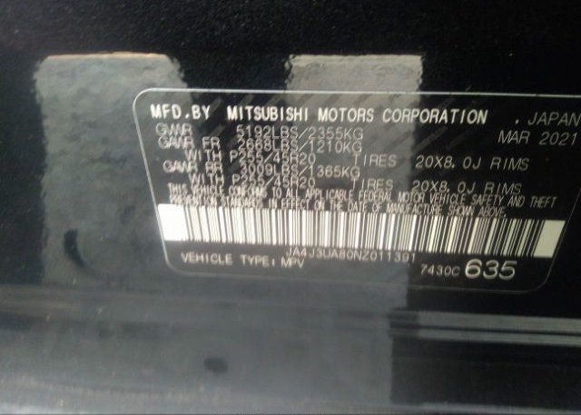 2022 MITSUBISHI OUTLANDER(VIN: JA4J3UA80NZ011391