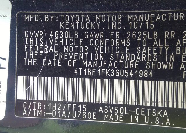 4T1BF1FK3GU541984 2016 TOYOTA CAMRY
