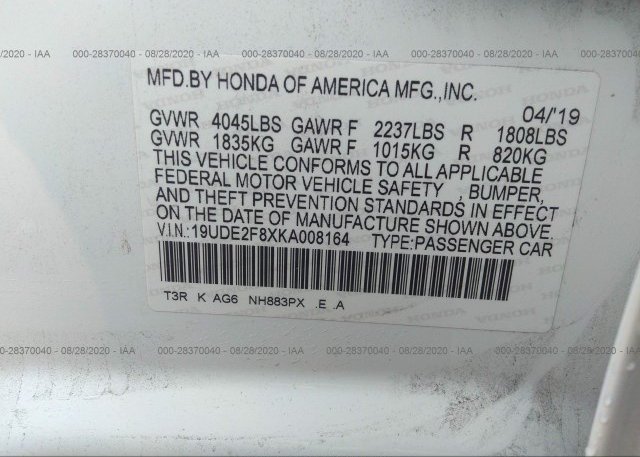 19UDE2F8XKA008164 2019 ACURA ILX