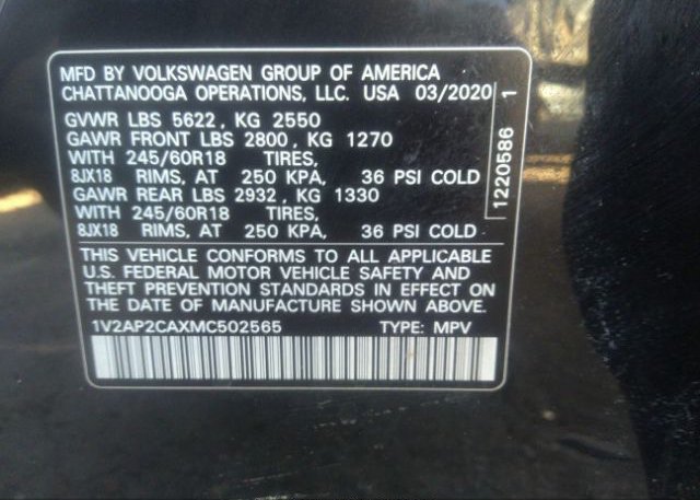2021 VOLKSWAGEN ATLAS(VIN: 1V2AP2CAXMC502565