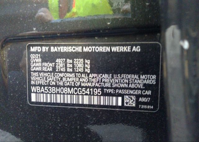 2021 BMW 5 SERIES(VIN: WBA53BH08MCG54195