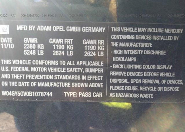 W04GY5GV0B1078744 2011 BUICK REGAL