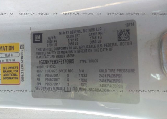1GCNKPEHXFZ176985 2015 CHEVROLET SILVERADO 1500