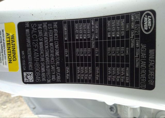 2021 LAND ROVER DISCOVERY SPORT(VIN: SALCT2FX4MH890846