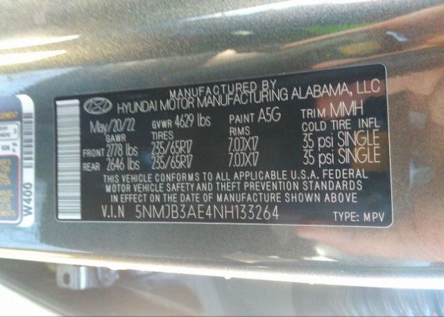 2022 HYUNDAI TUCSON(VIN: 5NMJB3AE4NH133264