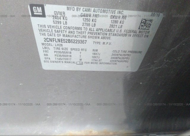2CNFLNE52B6229367 2011 CHEVROLET EQUINOX