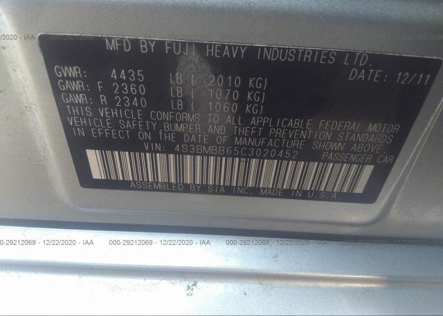 4S3BMBB65C3020452 2012 SUBARU LEGACY