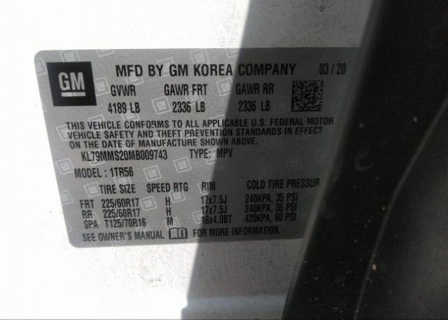 2021 CHEVROLET TRAILBLAZER(VIN: KL79MMS20MB009743