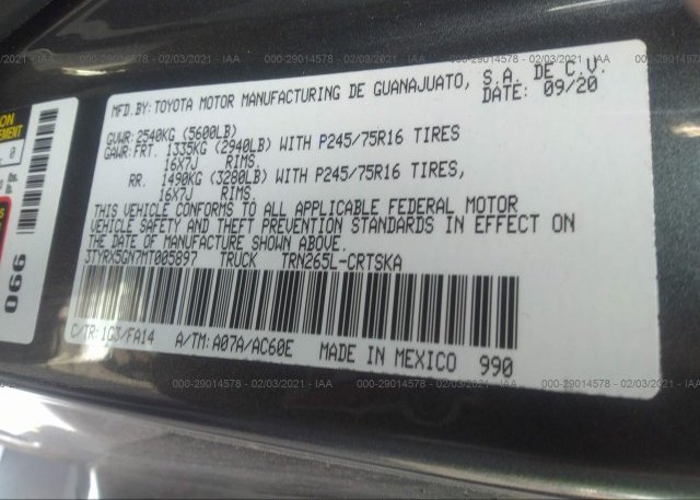 3TYRX5GN7MT005897 2021 TOYOTA TACOMA