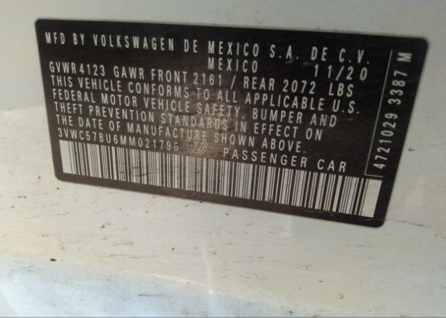2021 VOLKSWAGEN JETTA(VIN: 3VWC57BU6MM021796