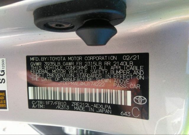 2021 TOYOTA COROLLA(VIN: JTDEPMAE4MJ174222