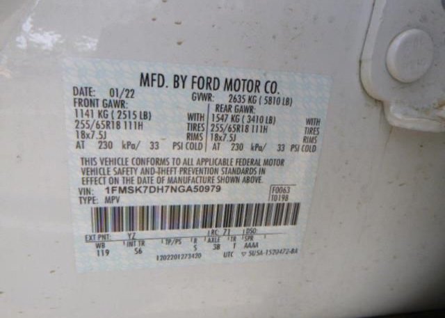 2022 FORD EXPLORER(VIN: 1FMSK7DH7NGA50979