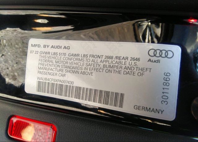 2023 AUDI S5 SPORTBACK(VIN: WAUB4CF5XPA007430