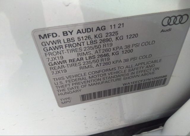 2022 AUDI Q3 VIN: WA1EECF37N1056586