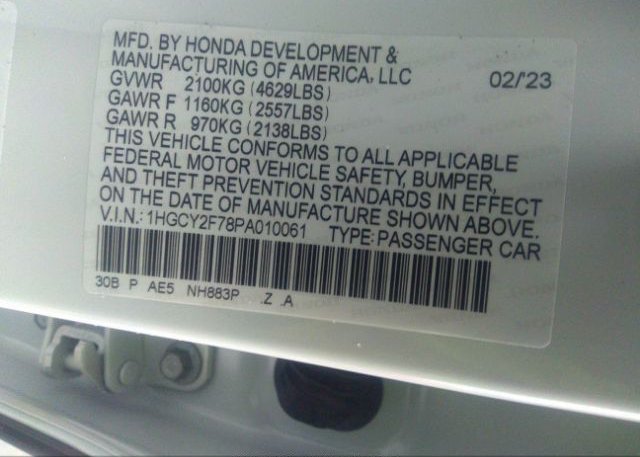 2023 HONDA ACCORD HYBRID(VIN: 1HGCY2F78PA010061