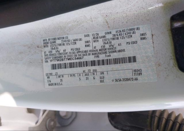 2021 FORD SUPER DUTY F-250 SRW(VIN: 1FT7W2BT7MEC54667
