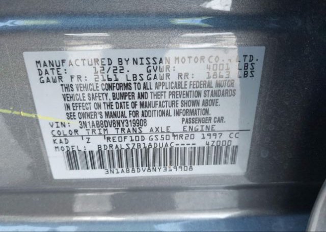 2022 NISSAN SENTRA(VIN: 3N1AB8DV8NY319908
