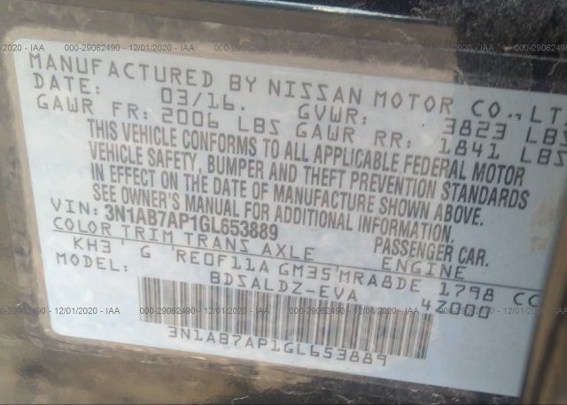 3N1AB7AP1GL653889 2016 NISSAN SENTRA