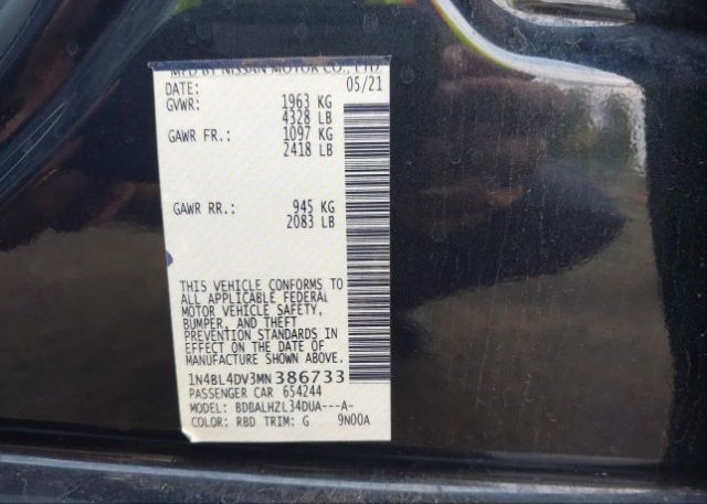 2021 NISSAN ALTIMA(VIN: 1N4BL4DV3MN386733