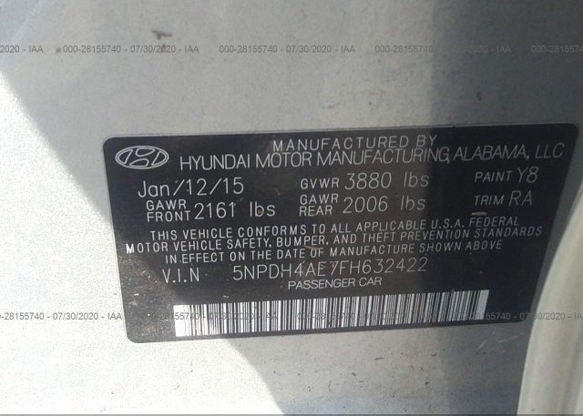 5NPDH4AE7FH632422 2015 HYUNDAI ELANTRA