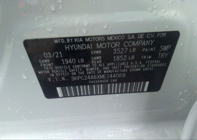 2021 HYUNDAI ACCENT(VIN: 3KPC24A6XME144069