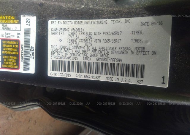 5TFCZ5ANXGX031915 2016 TOYOTA TACOMA