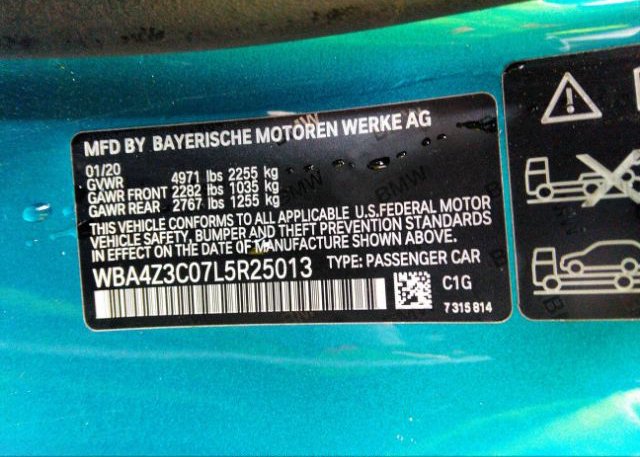 2020 BMW 4 SERIES VIN: WBA4Z3C07L5R25013