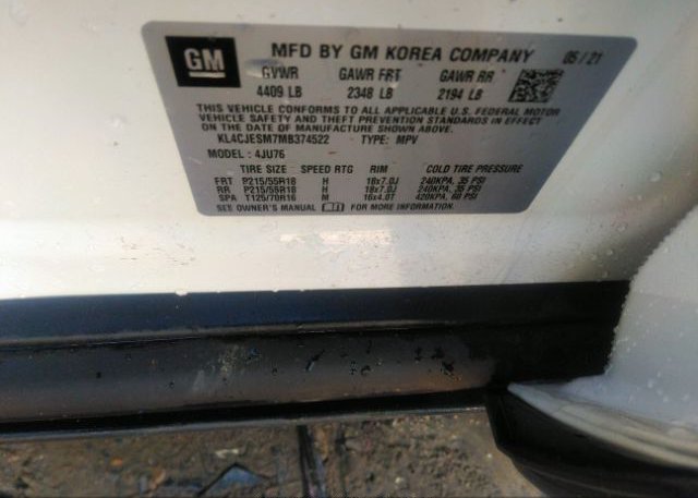 2021 BUICK ENCORE(VIN: KL4CJESM7MB374522