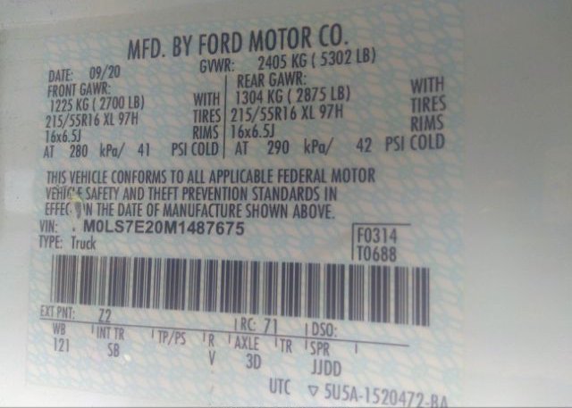 2021 FORD TRANSIT CONNECT VAN(VIN: NM0LS7E20M1487675