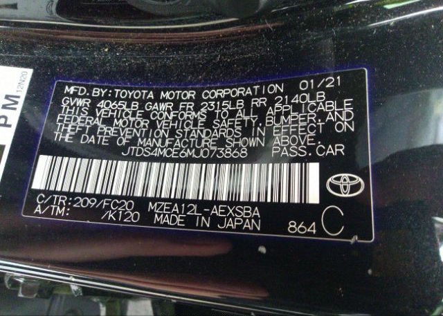 2021 TOYOTA COROLLA(VIN: JTDS4MCE6MJ073868