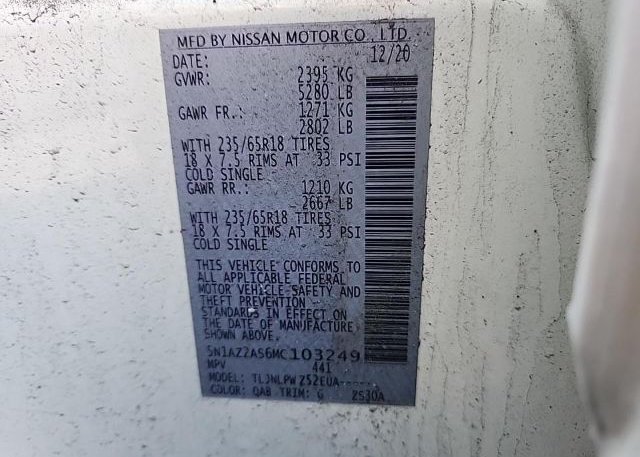 2021 NISSAN MURANO(VIN: 5N1AZ2AS6MC103249