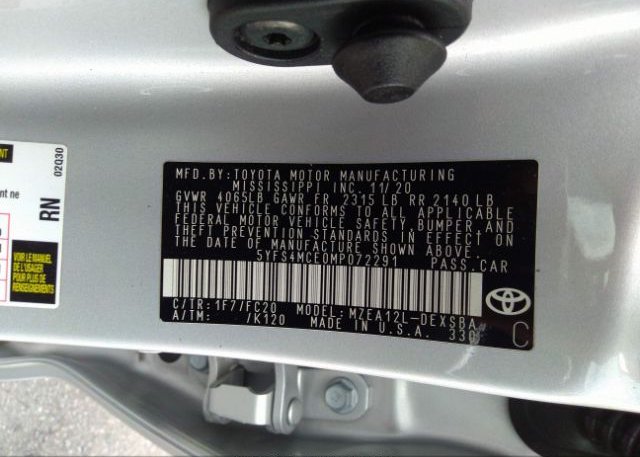 2021 TOYOTA COROLLA(VIN: 5YFS4MCE0MP072291