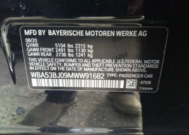 2021 BMW 5 SERIES(VIN: WBA53BJ09MWW91682