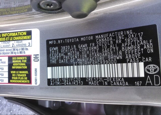 2T1BURHE6HC899000 2017 TOYOTA COROLLA